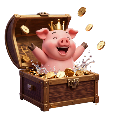 Buzzer das Casino-Schwein badet fr&ouml;hlich in einem Goldschatzkiste - Gewinne bei CrazyBuzzer Casino