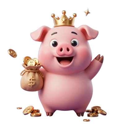 Buzzer das Casino-Schwein h&auml;lt einen Geldbeutel mit 5&euro; Gratis-Startguthaben ohne Einzahlung